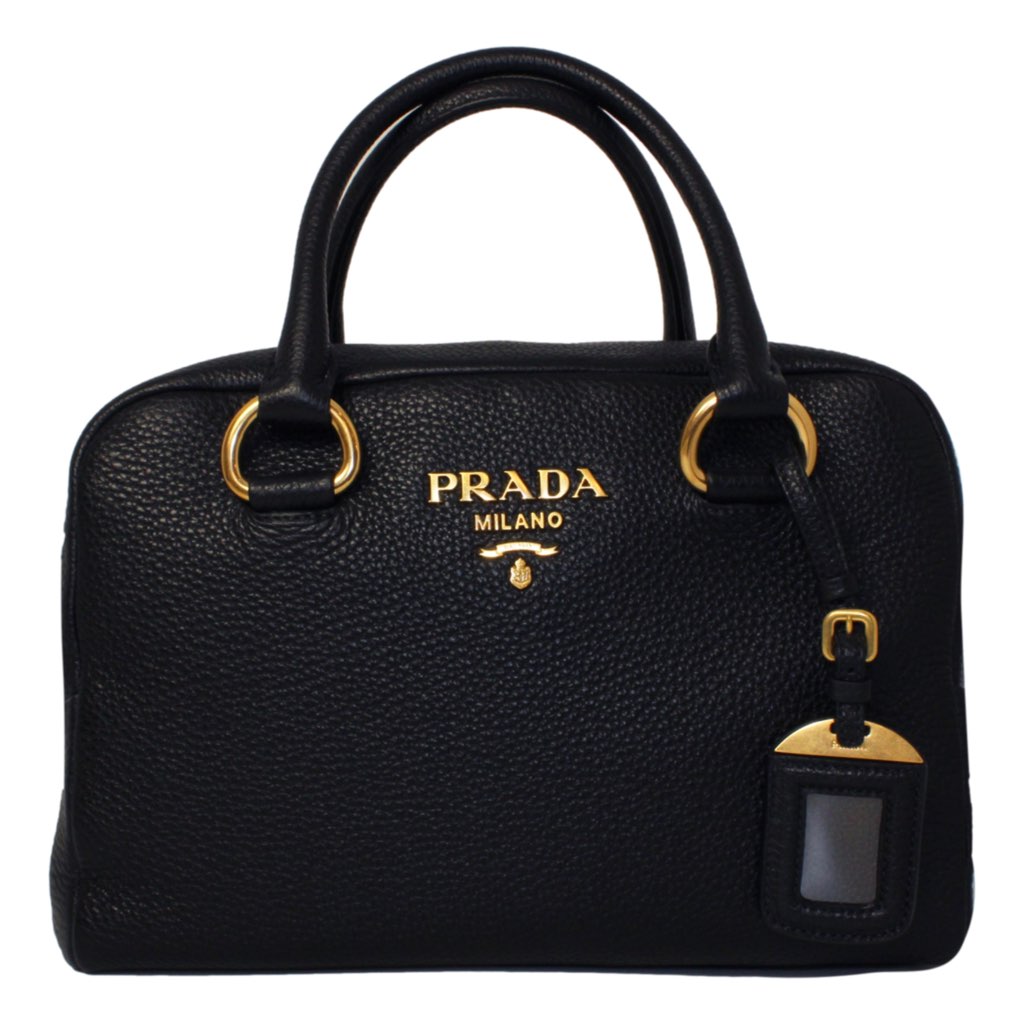 Prada Prada Vitello Phenix Black Leather Web Stripe Crossbody Satchel Bag - Back view