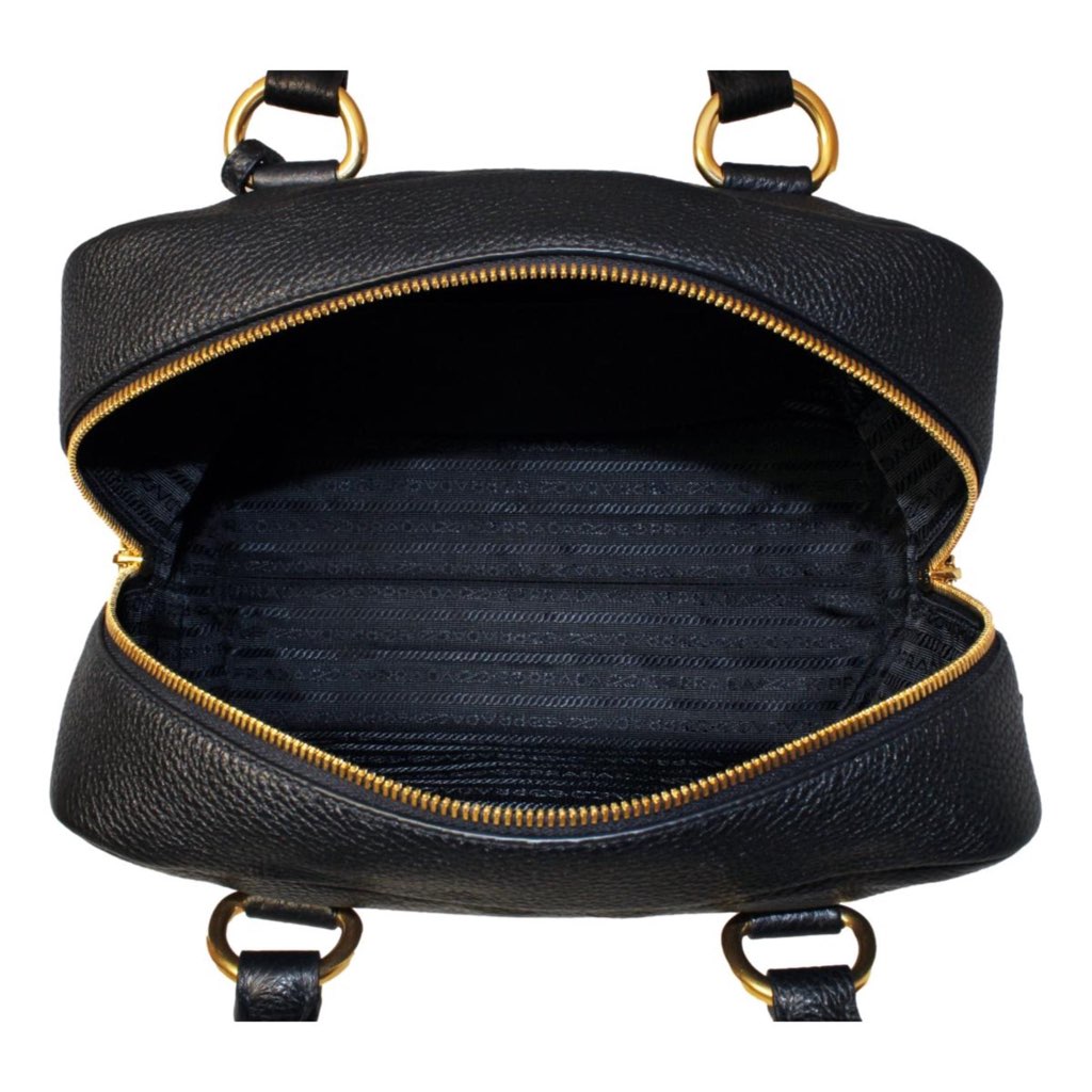 Prada Prada Vitello Phenix Black Leather Web Stripe Crossbody Satchel Bag - Detail 2