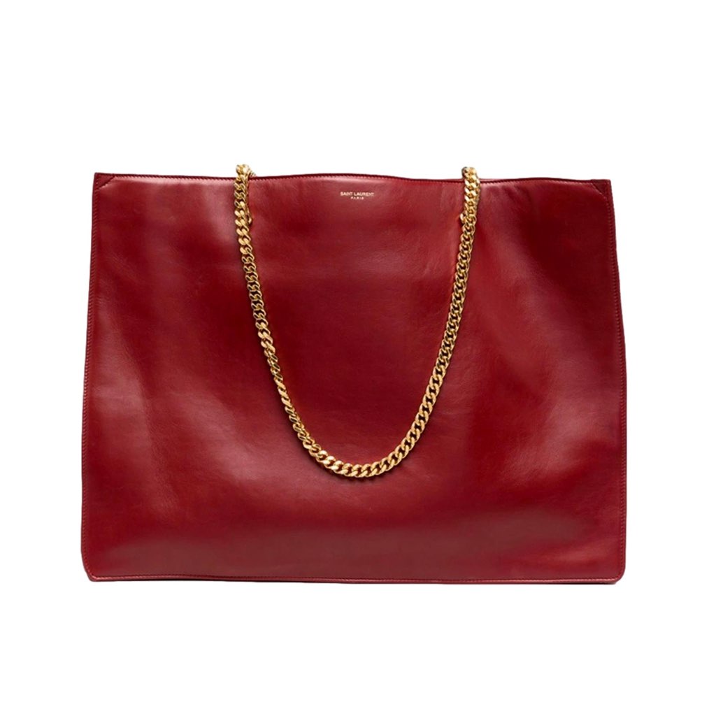 Saint Laurent Saint Laurent Siena Ultra Lux Red Calf Leather Chain Shoulder Tote Bag - Image 6