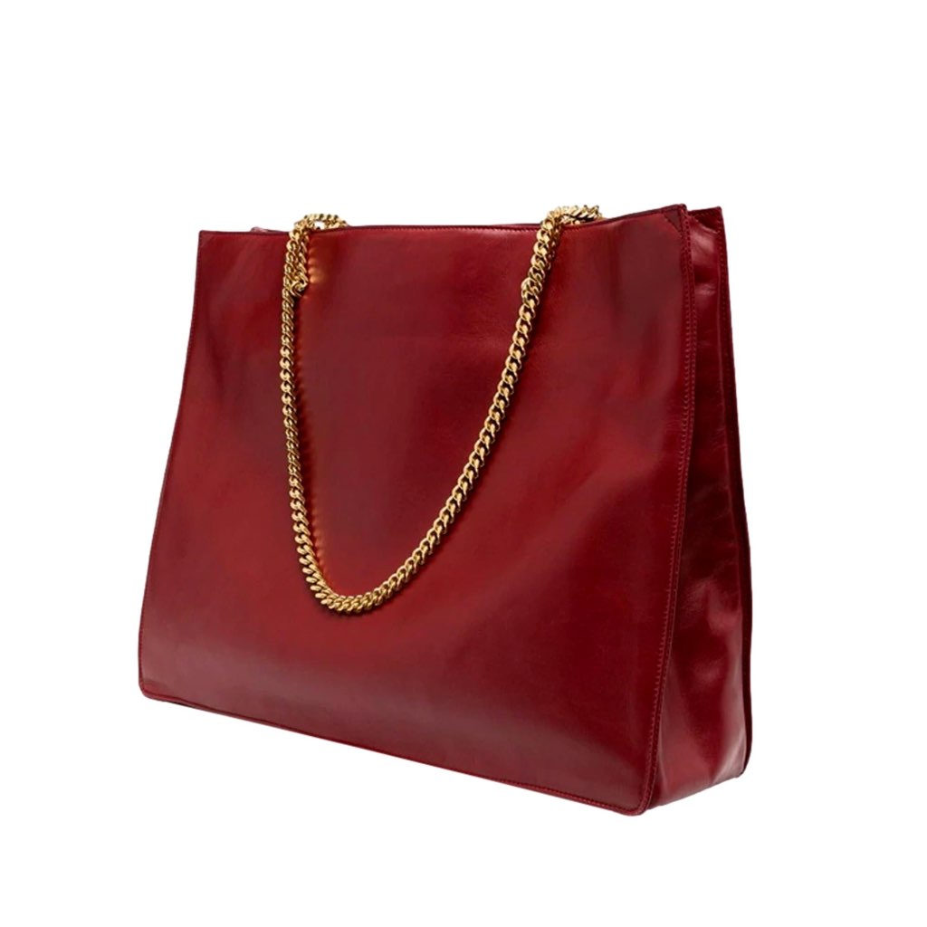 Saint Laurent Saint Laurent Siena Ultra Lux Red Calf Leather Chain Shoulder Tote Bag - 4