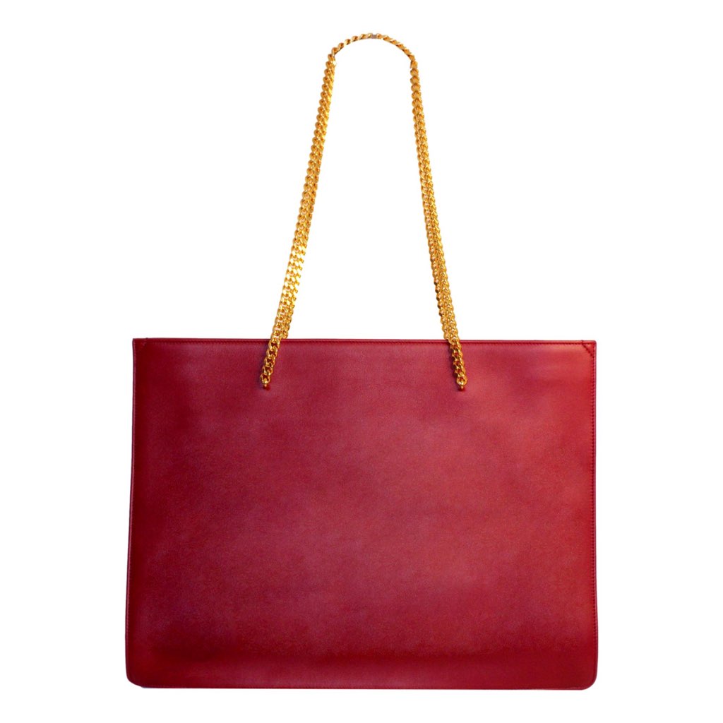 Saint Laurent Saint Laurent Siena Ultra Lux Red Calf Leather Chain Shoulder Tote Bag - Side view