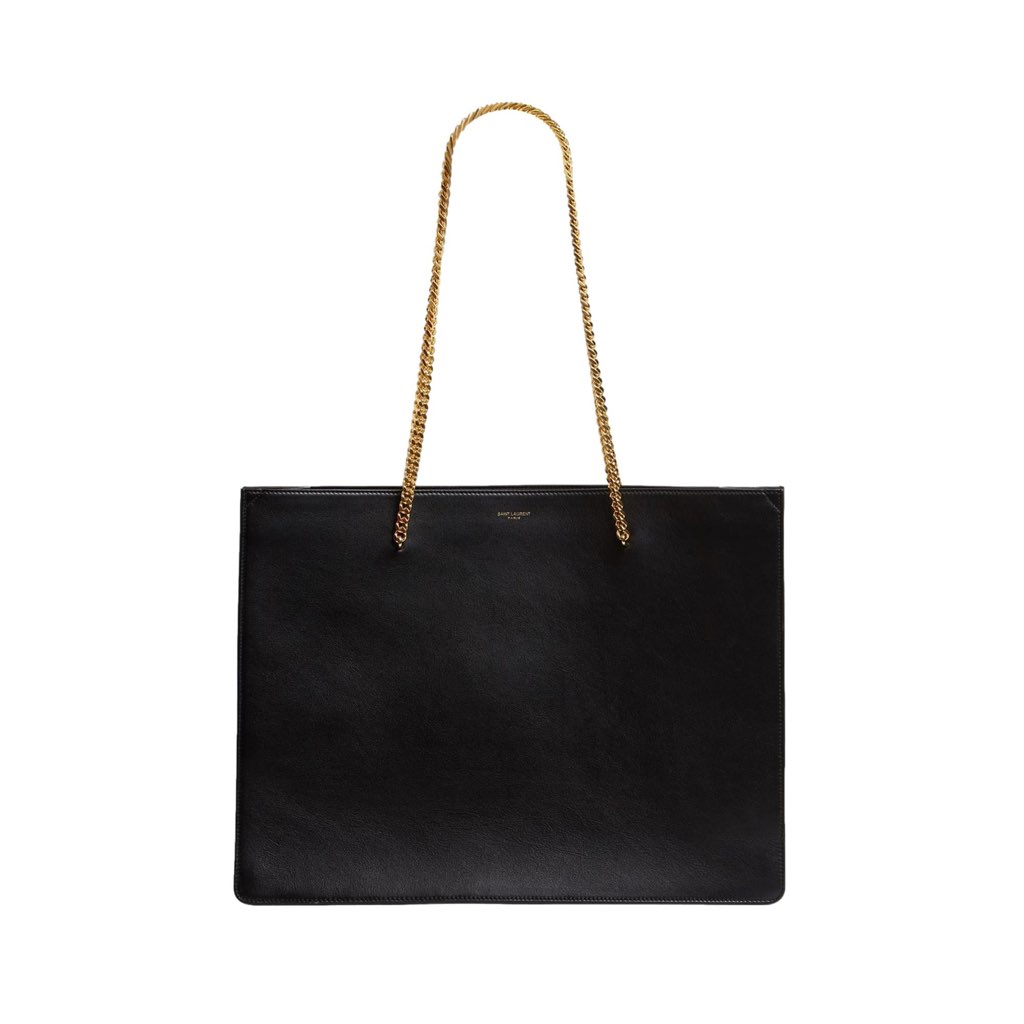 Saint Laurent Saint Laurent Siena Ultra Lux Black Calf Leather Chain Shoulder Tote Bag