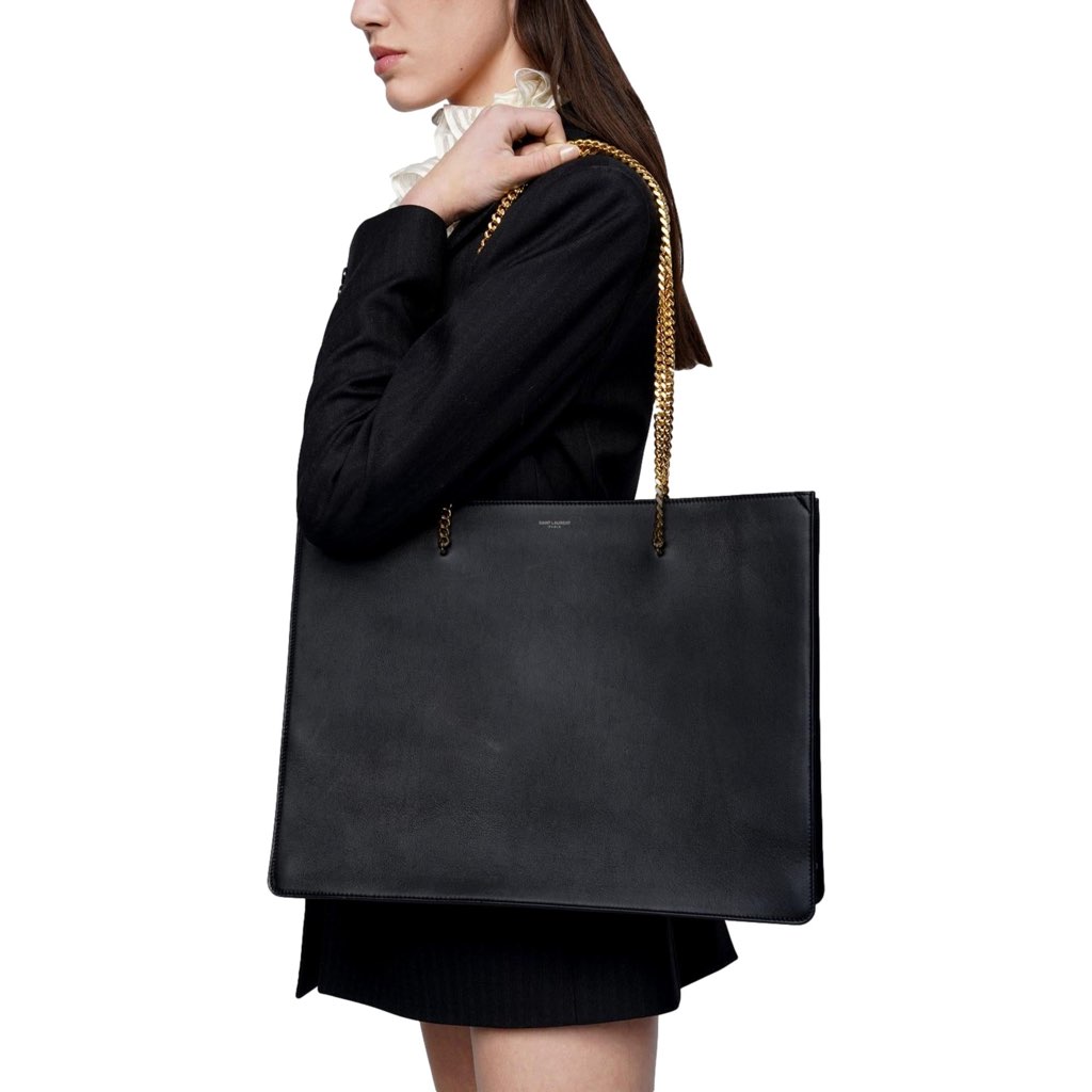 Saint Laurent Saint Laurent Siena Ultra Lux Black Calf Leather Chain Shoulder Tote Bag - Back view