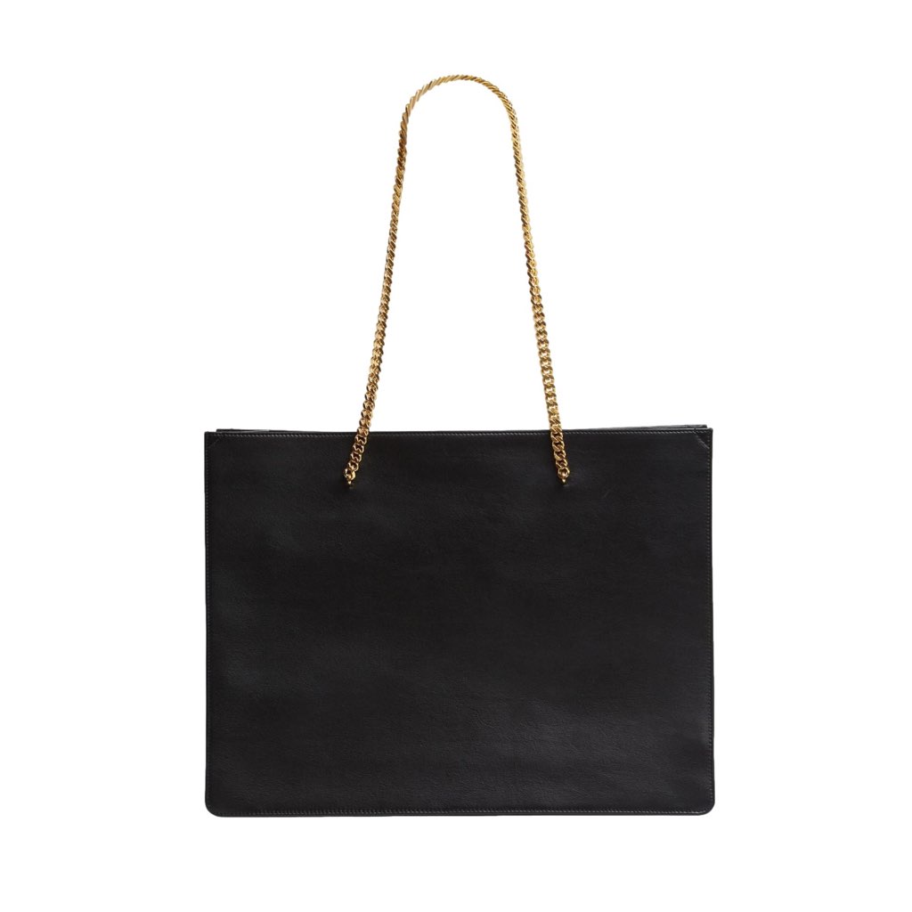 Saint Laurent Saint Laurent Siena Ultra Lux Black Calf Leather Chain Shoulder Tote Bag - Side view