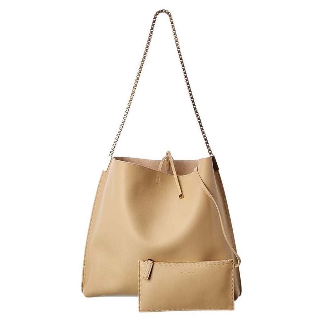 Saint Laurent Saint Laurent Suzanne Beige Calfskin Leather Chain Hobo Bag