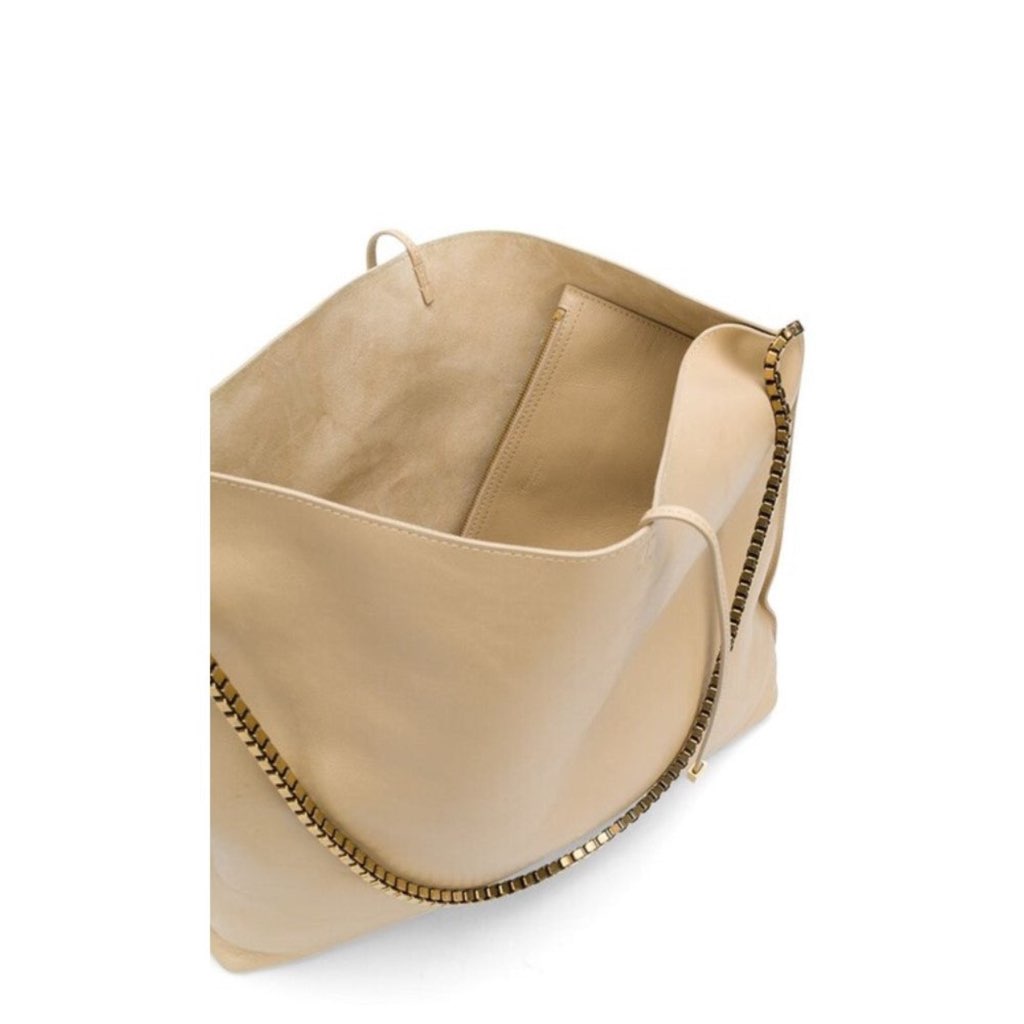 Saint Laurent Saint Laurent Suzanne Beige Calfskin Leather Chain Hobo Bag - Image 11