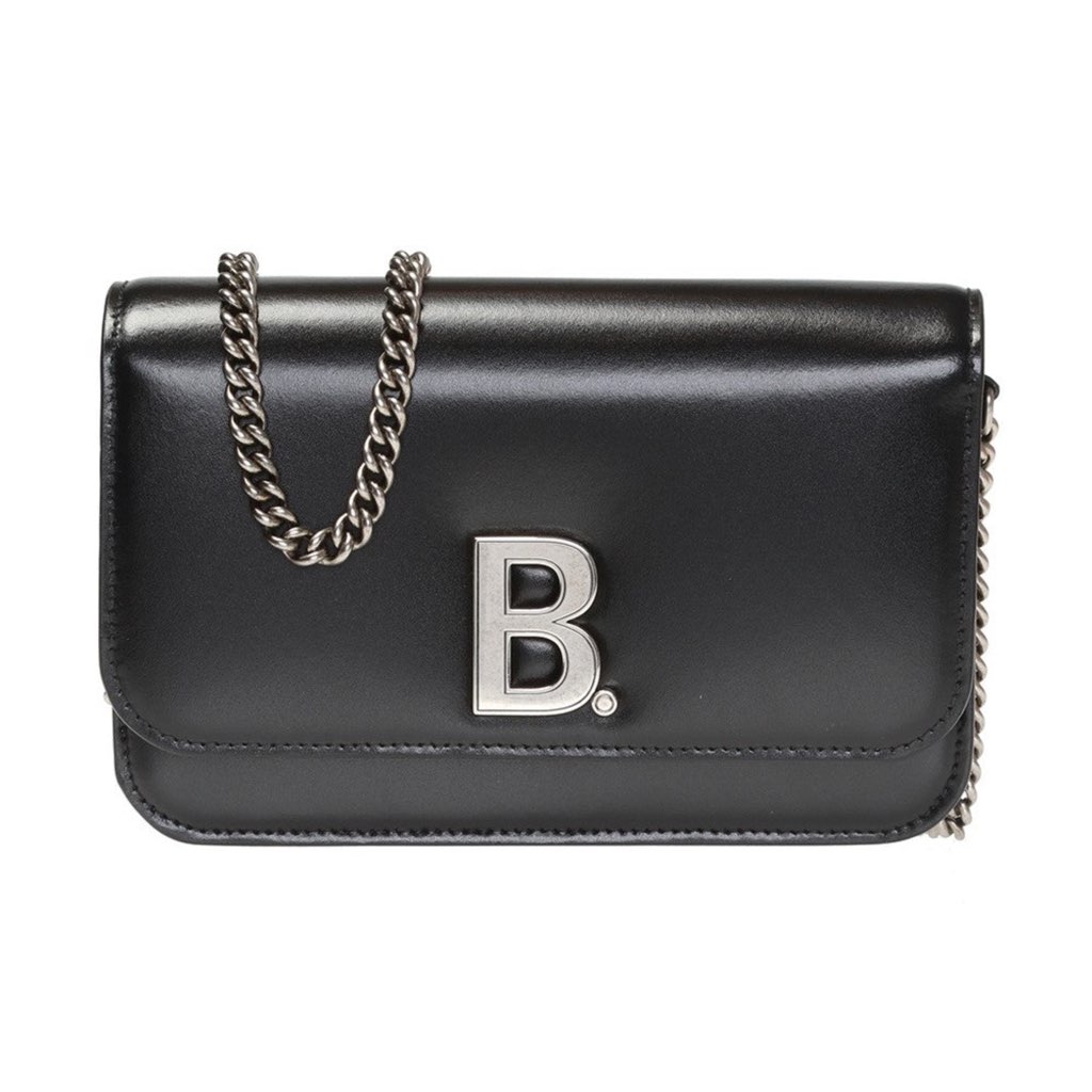 Balenciaga Balenciaga Black Calfskin Leather Silver Logo Chain Wallet Bag