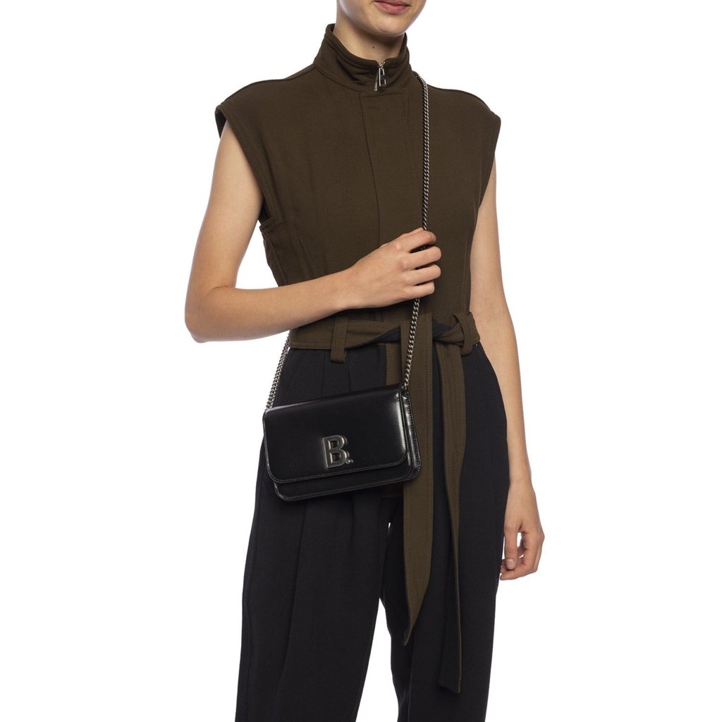 Balenciaga Balenciaga Black Calfskin Leather Silver Logo Chain Wallet Bag - 4