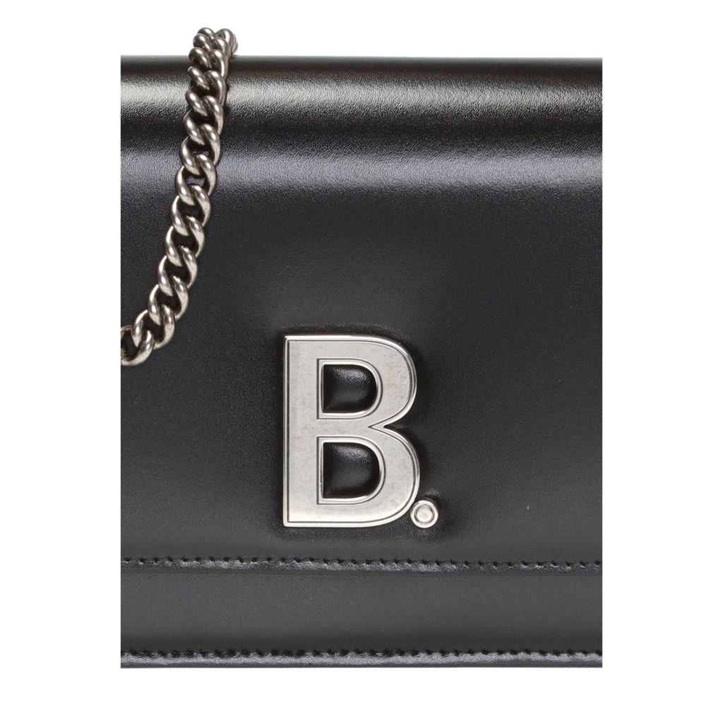 Balenciaga Balenciaga Black Calfskin Leather Silver Logo Chain Wallet Bag - Side view