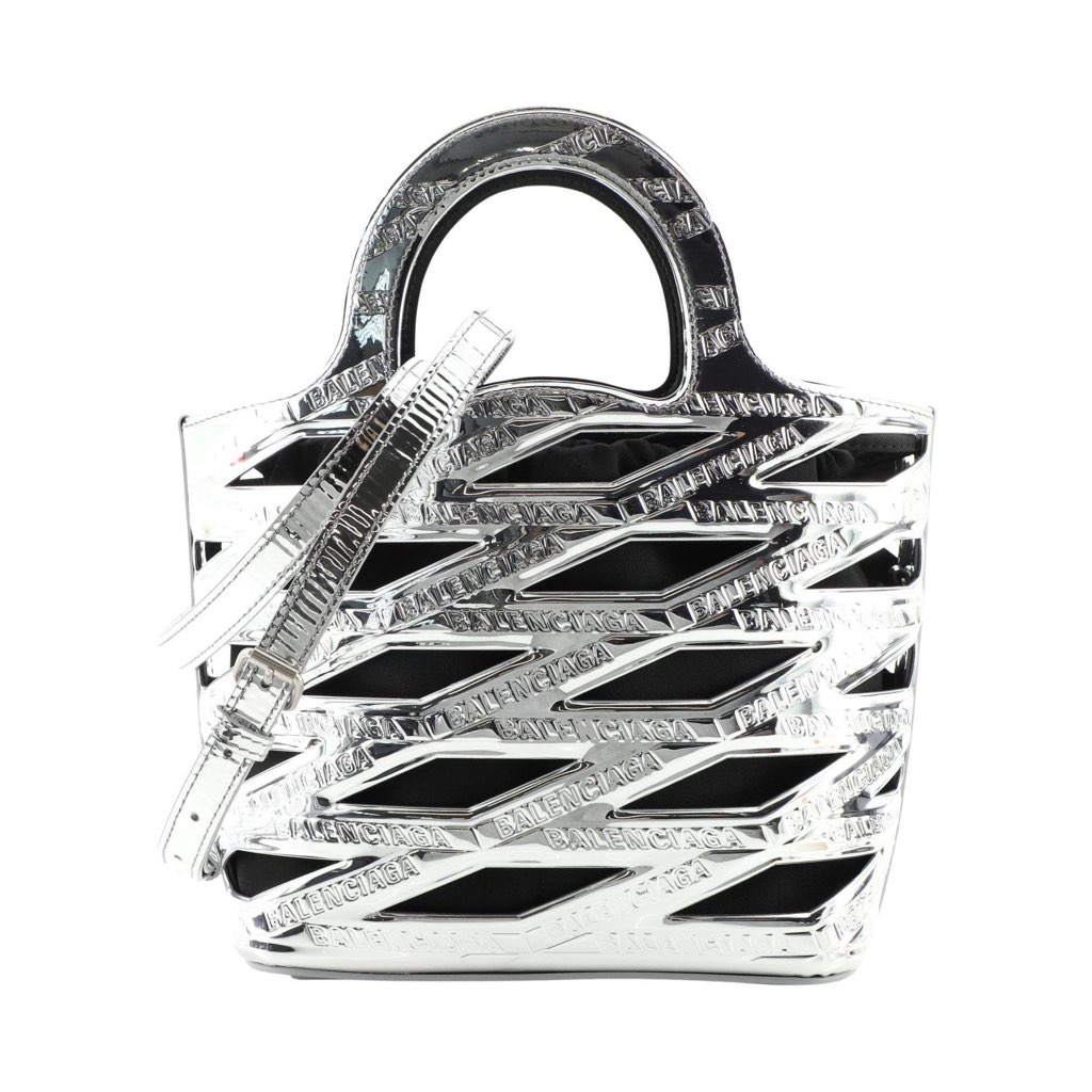 Balenciaga Balenciaga Neo Basket Metallic Silver Leather Small Satchel Bag