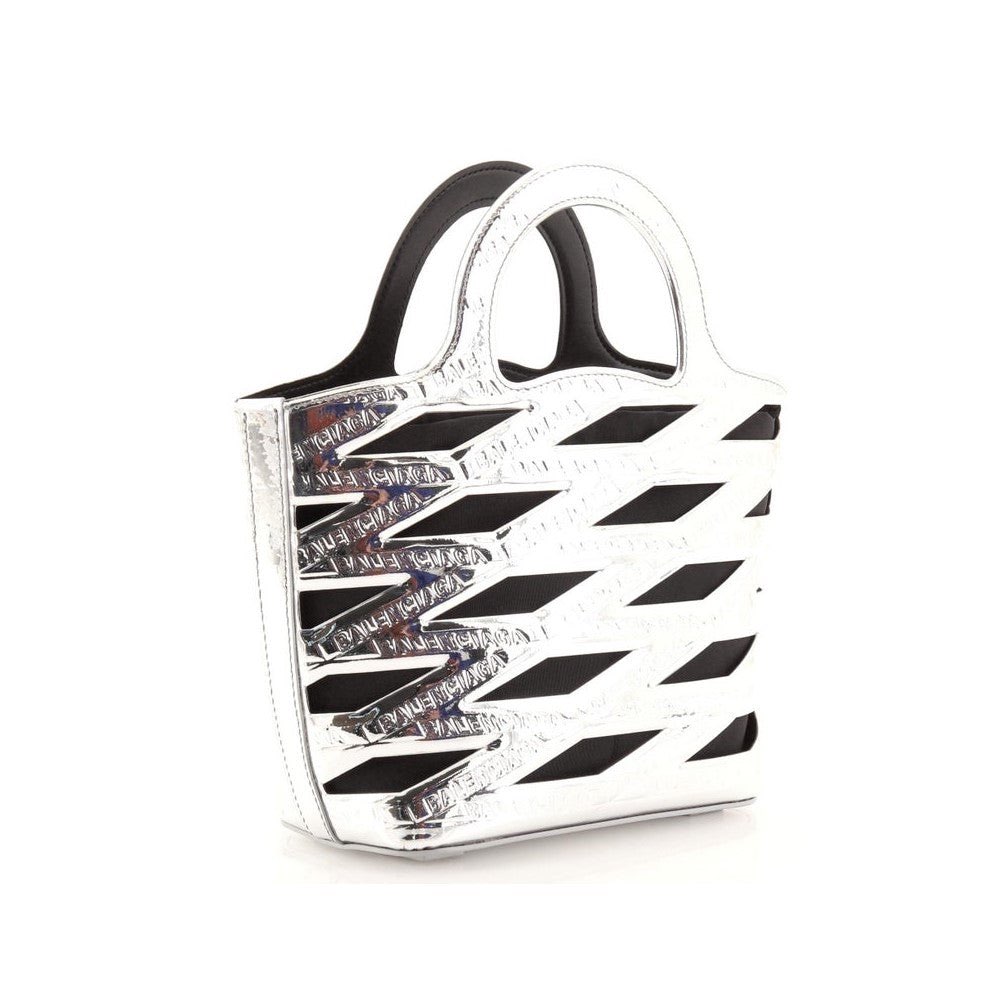 Balenciaga Balenciaga Neo Basket Metallic Silver Leather Small Satchel Bag - Detail 1