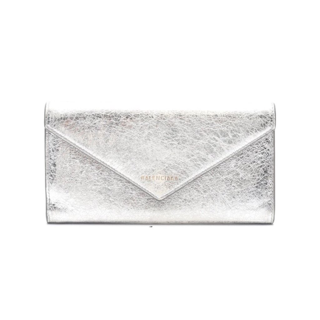 Balenciaga Balenciaga Papier Metallic Silver Arena Leather Envelope Wallet