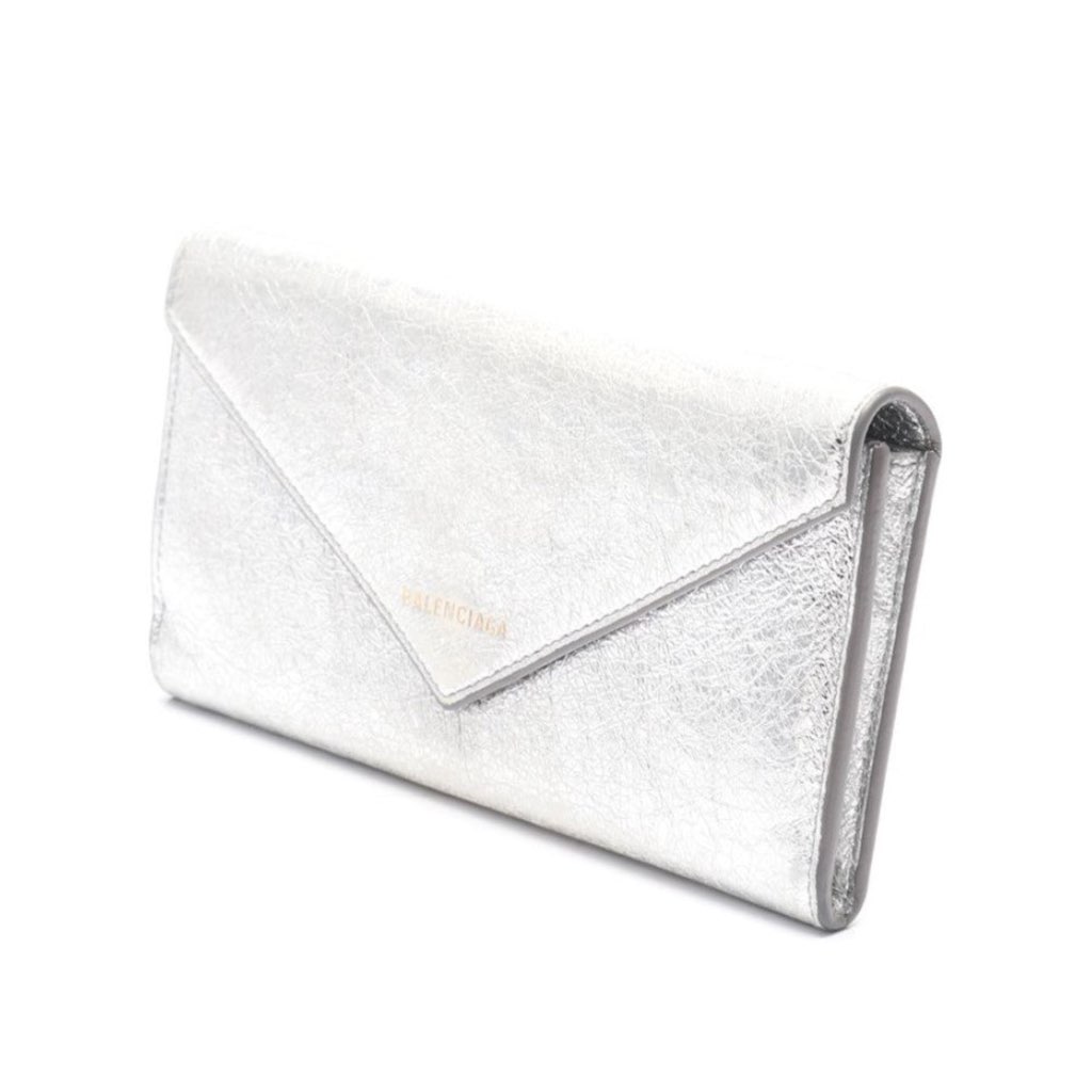 Balenciaga Balenciaga Papier Metallic Silver Arena Leather Envelope Wallet - Back view