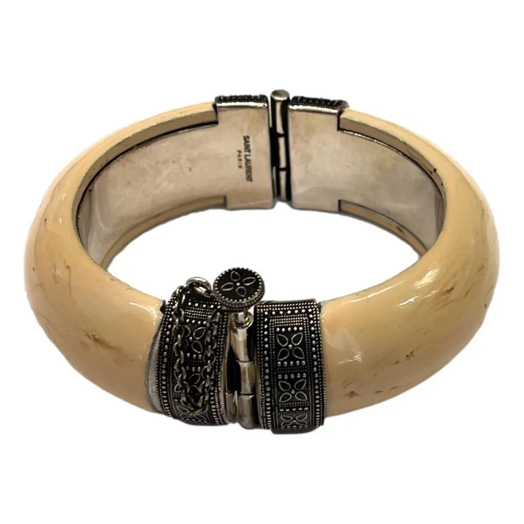 Saint Laurent Ivory Silver Bangle Bracelet Beige Never worn, with tag - Front View