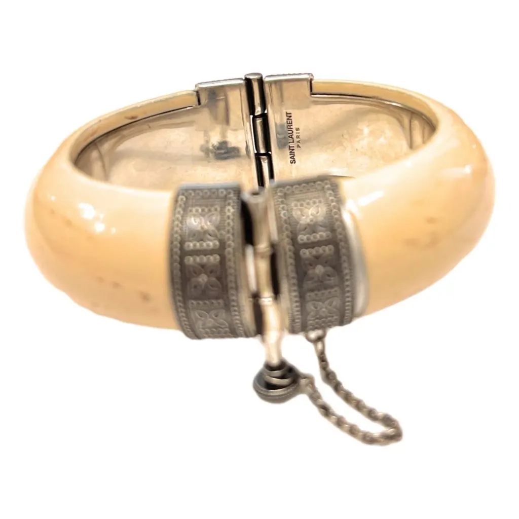 Saint Laurent Ivory Silver Bangle Bracelet Beige Never worn, with tag - Inside View