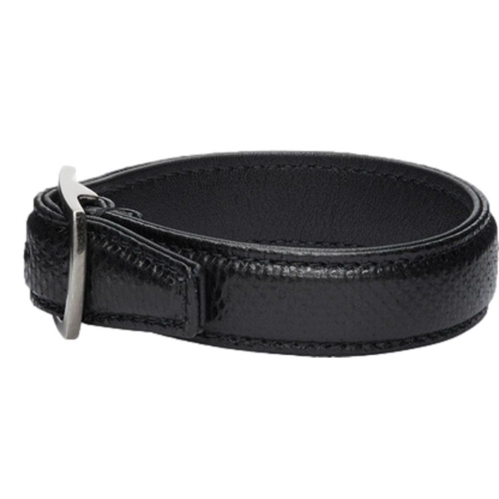 Saint Laurent Saint Laurent Black Leather Snake Embossed Buckle Bracelet