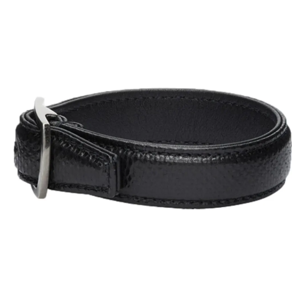 Saint Laurent Black Leather Snake Embossed Buckle Bracelet Black Never worn, with tag - Front View