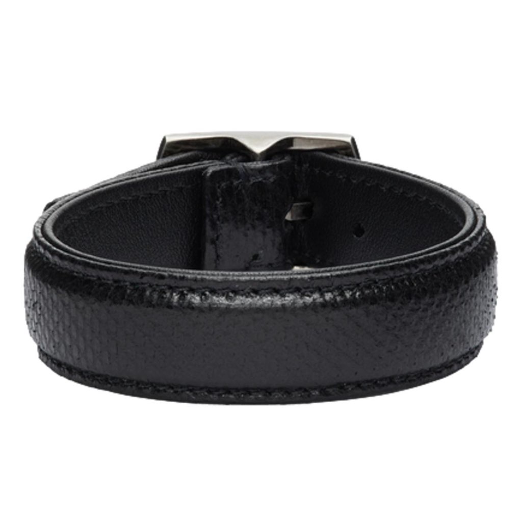 Saint Laurent Saint Laurent Black Leather Snake Embossed Buckle Bracelet - Image 6