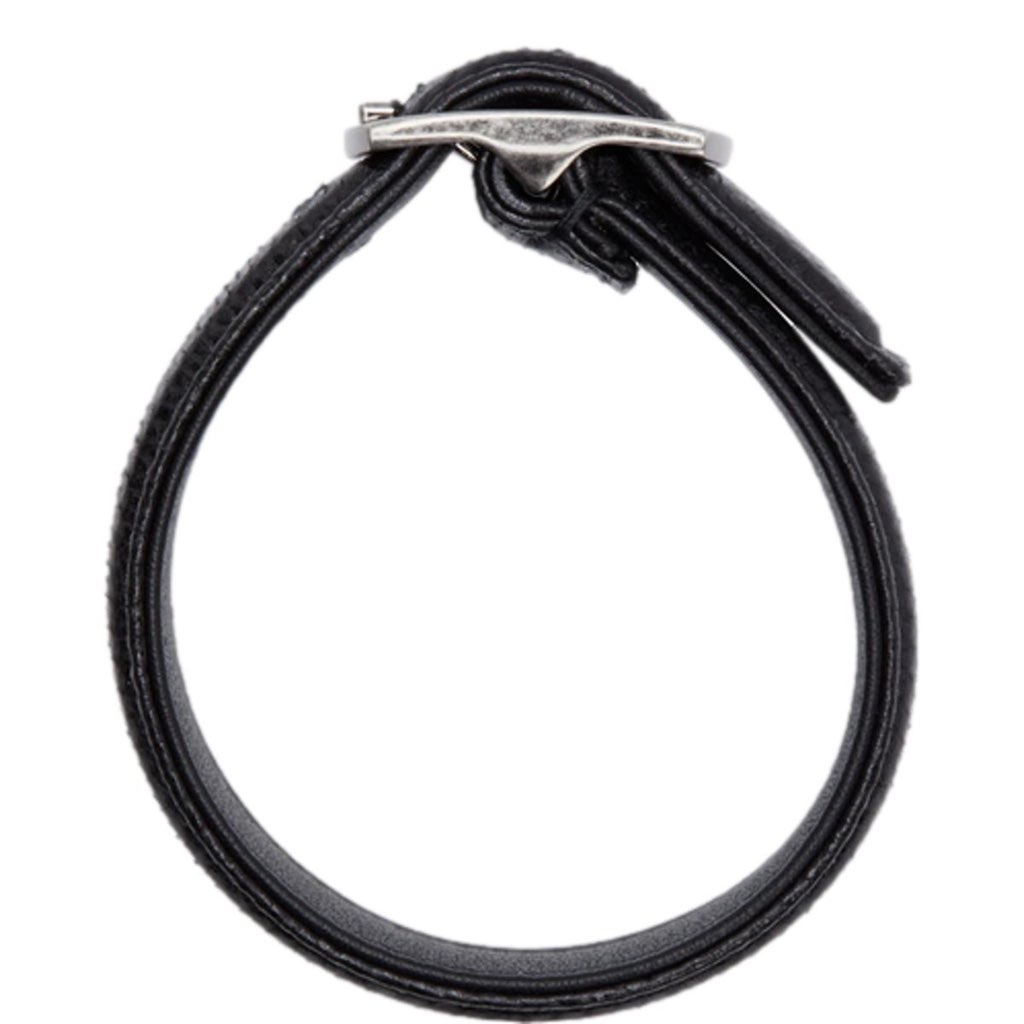 Saint Laurent Saint Laurent Black Leather Snake Embossed Buckle Bracelet - 4