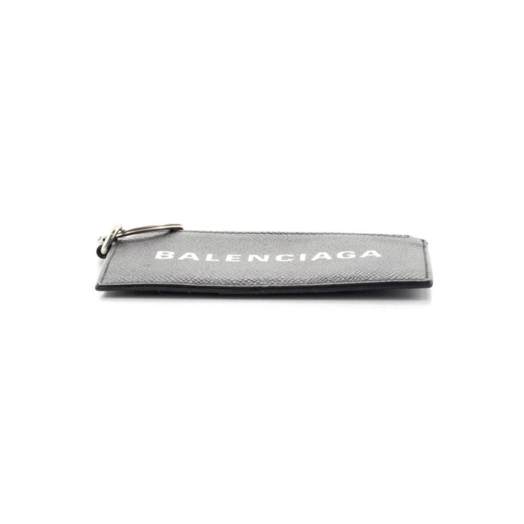 Balenciaga Balenciaga Cash Logo Black Grain Leather Neck Lanyard Card Holder Wallet - Side view