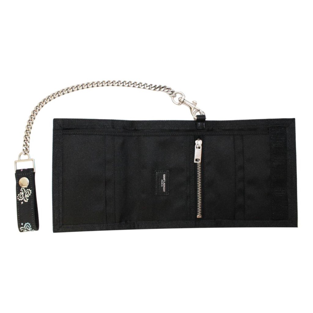 Saint Laurent Saint Laurent Black Nylon Chain Trifold Wallet - Image 10