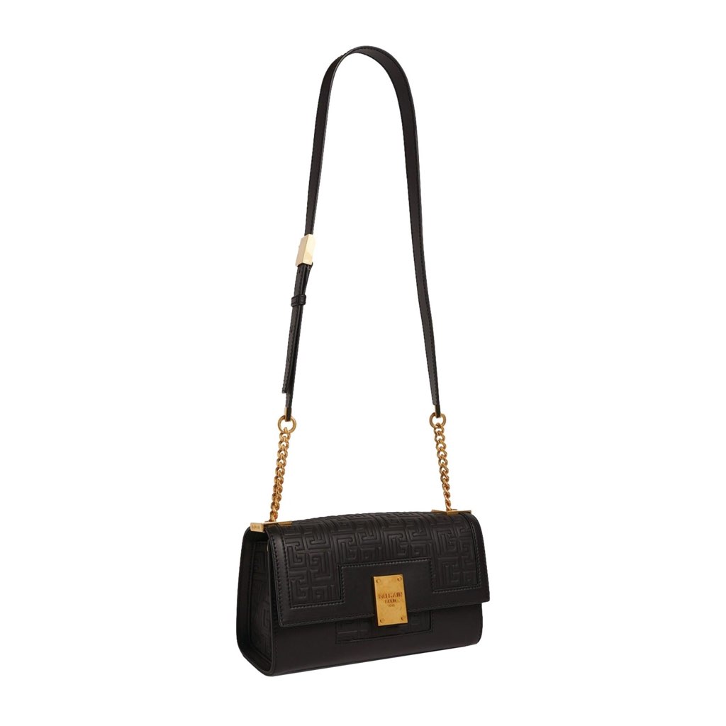 Balmain Balmain 1945 Black Leather Embossed Flap Medium Shoulder Bag - Image 6