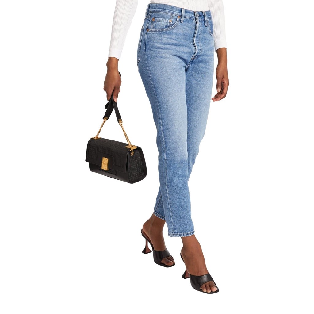 Balmain Balmain 1945 Black Leather Embossed Flap Medium Shoulder Bag - 4