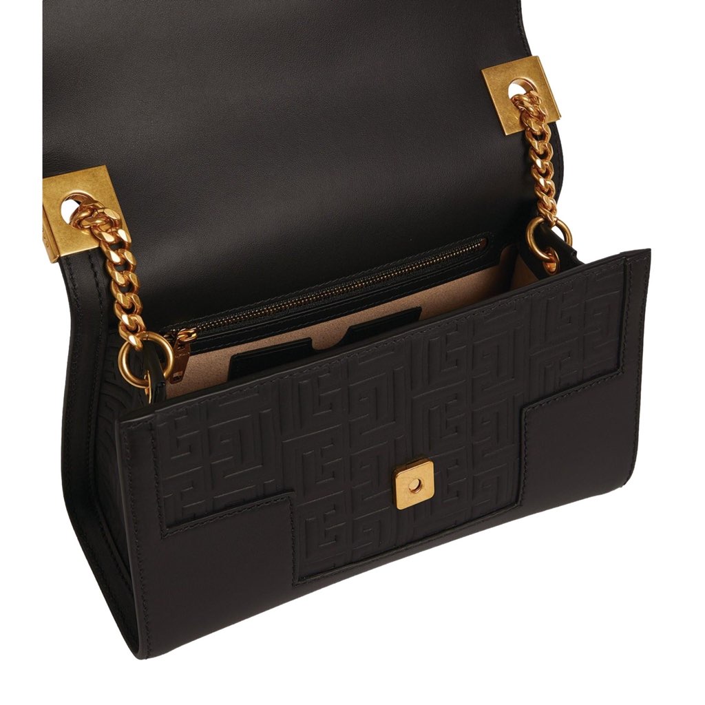 Balmain Balmain 1945 Black Leather Embossed Flap Medium Shoulder Bag - Detail 1