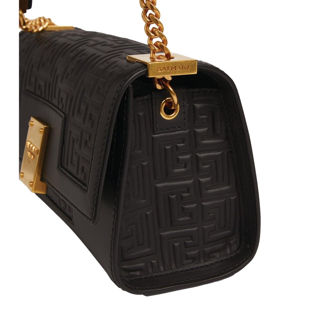Balmain Balmain 1945 Black Leather Embossed Flap Medium Shoulder Bag - Detail 2