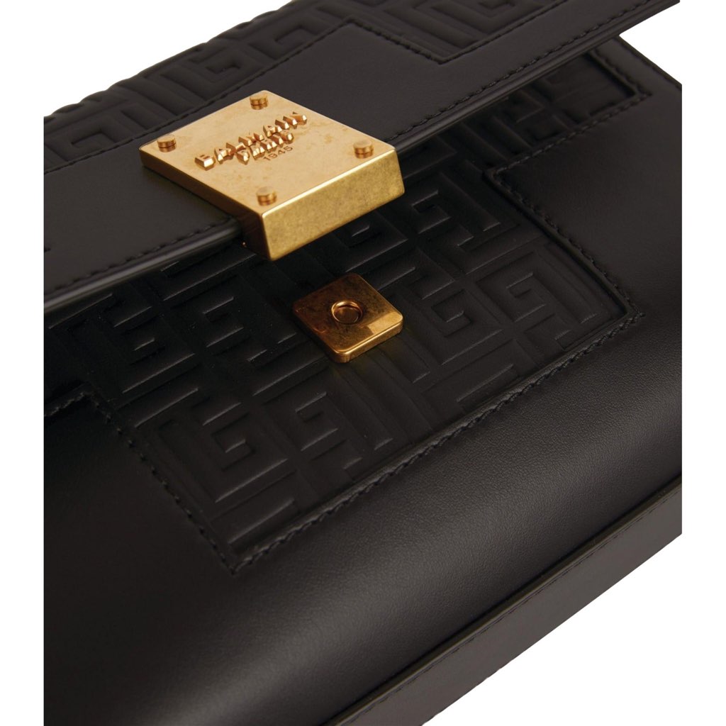 Balmain Balmain 1945 Black Leather Embossed Flap Medium Shoulder Bag - Image 10