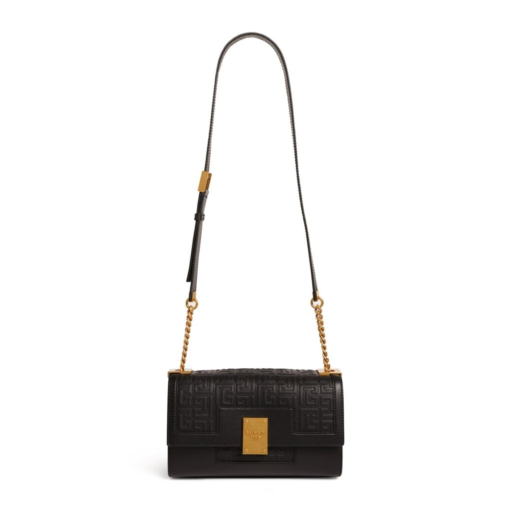 Balmain Balmain 1945 Black Leather Embossed Flap Medium Shoulder Bag - Image 11