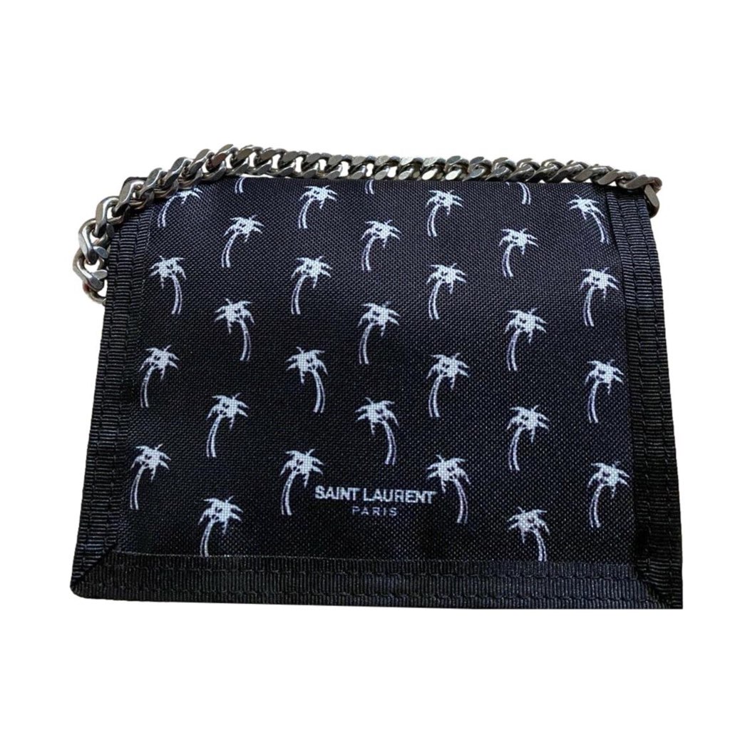 Saint Laurent Saint Laurent Buffalo Palm Tree Black Nylon Chain Trifold Wallet