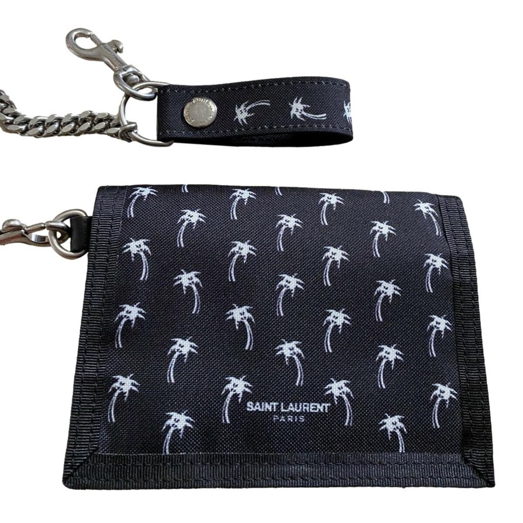 Saint Laurent Saint Laurent Buffalo Palm Tree Black Nylon Chain Trifold Wallet - 4