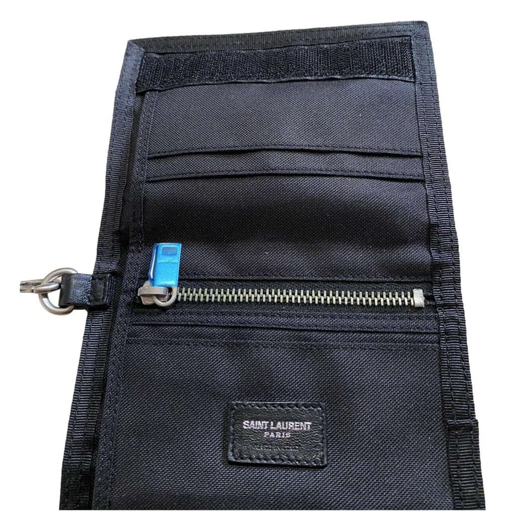 Saint Laurent Saint Laurent Buffalo Palm Tree Black Nylon Chain Trifold Wallet - Detail 1