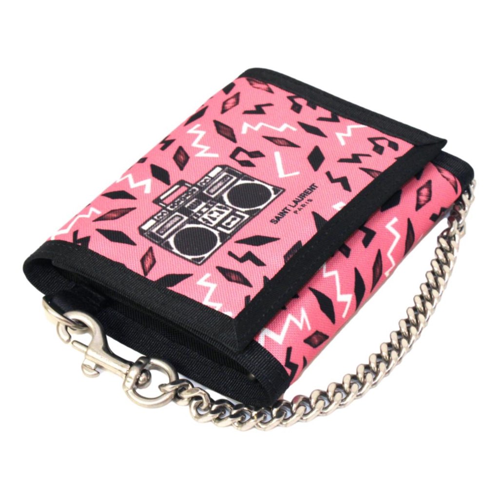 Saint Laurent Saint Laurent Buffalo Pink Nylon Radio Chain Trifold Wallet - Back view