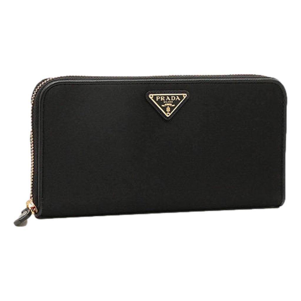 Prada Prada Black Tessuto Nylon Zip Around Wallet Gold Triangle Logo
