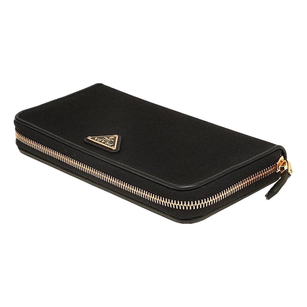 Prada Prada Black Tessuto Nylon Zip Around Wallet Gold Triangle Logo - 4