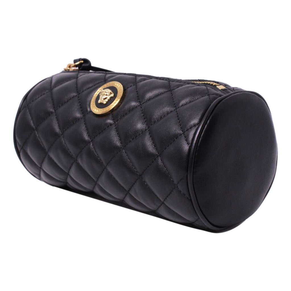 Versace Versace Black Leather Medusa Quilted Cosmetic Bag - Back view