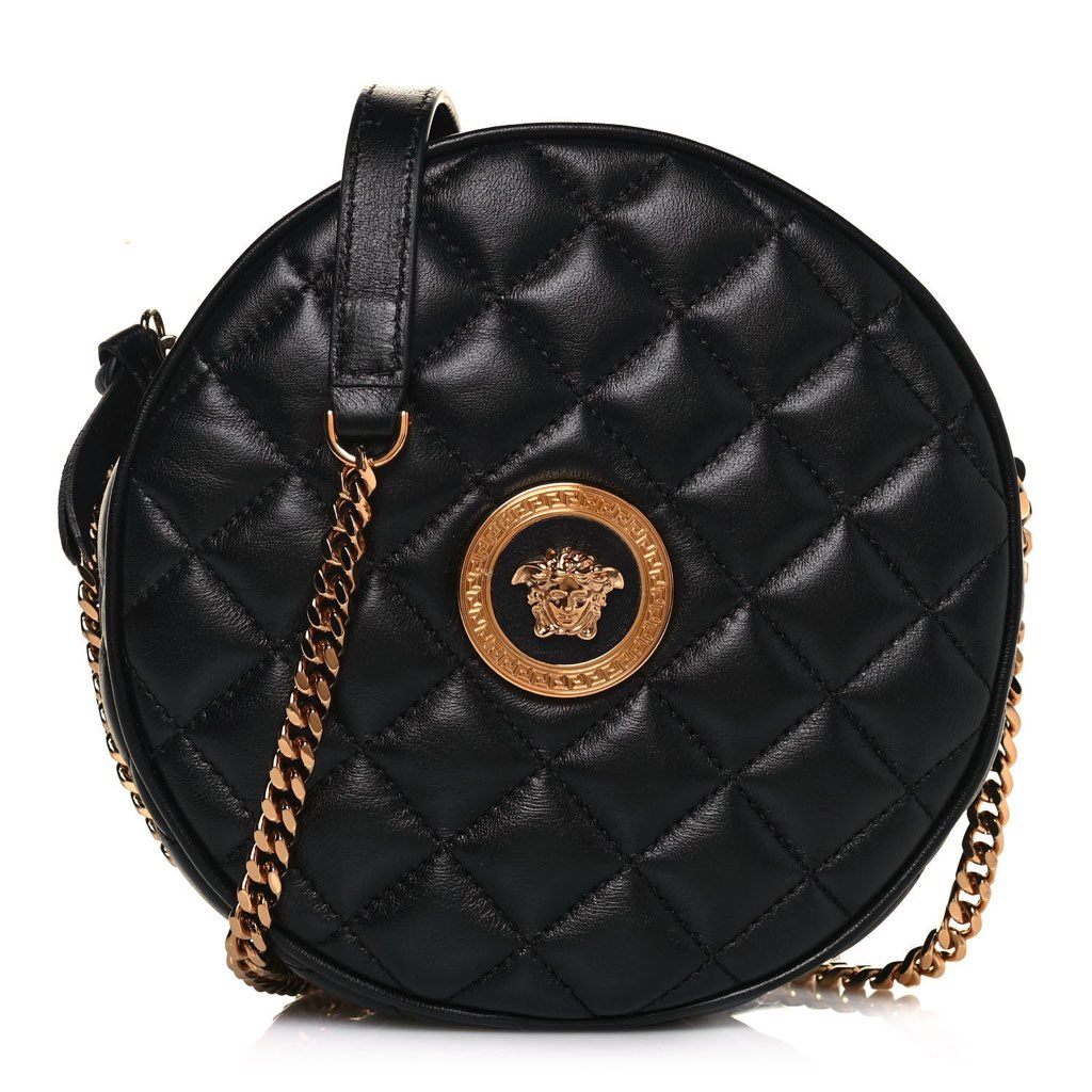 Versace Versace La Medusa Round Quilted Leather Black Shoulder Bag