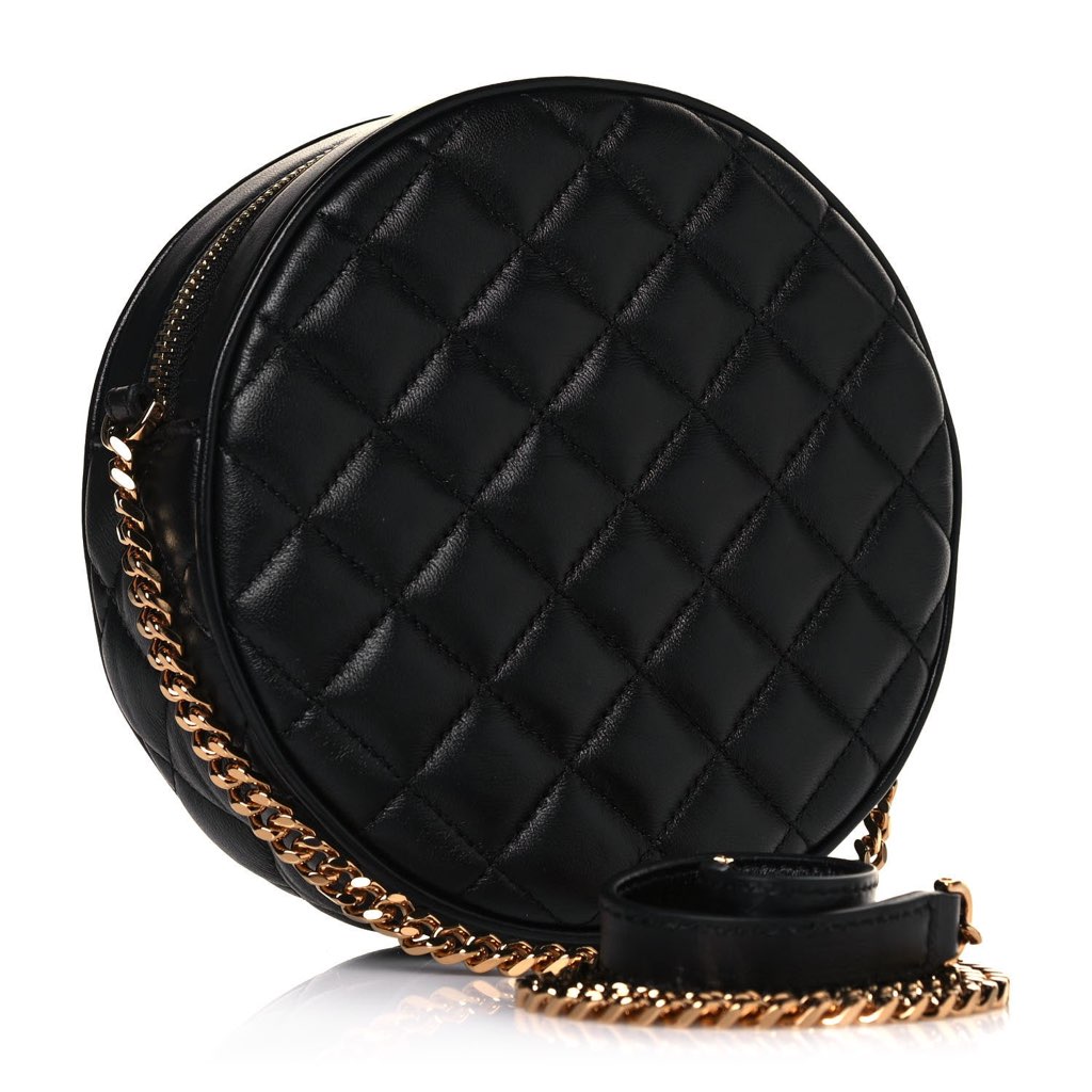 Versace Versace La Medusa Round Quilted Leather Black Shoulder Bag - Back view