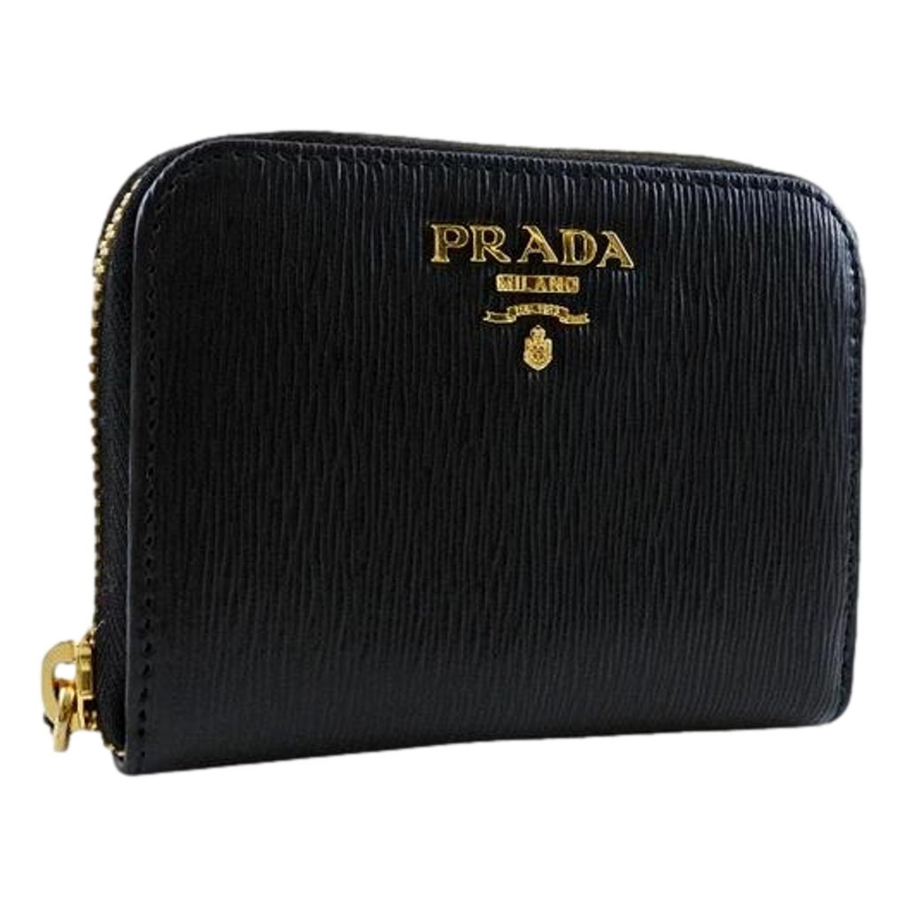Prada Prada Black Vitello Leather Gold Zip Coin Purse Wallet