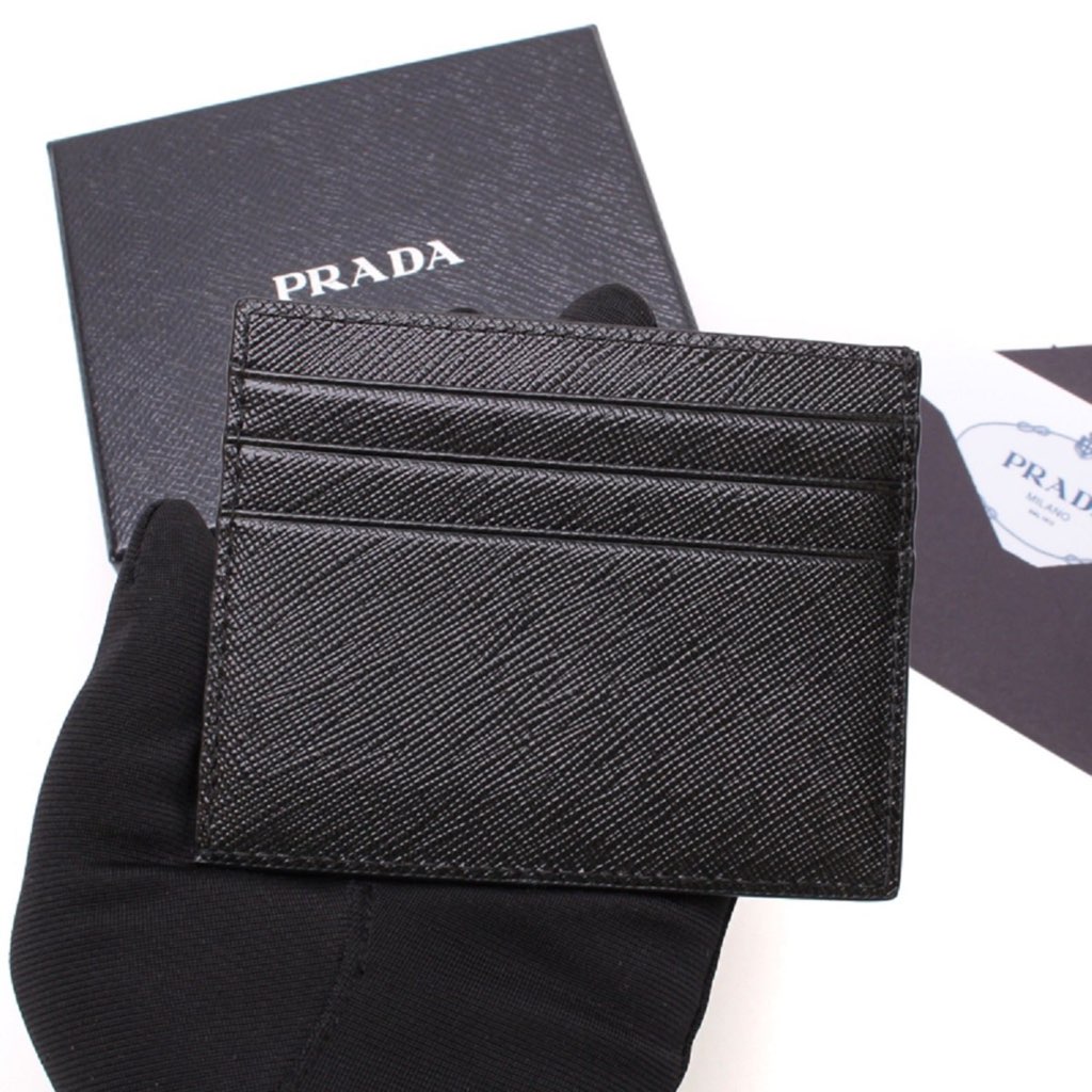 Prada Prada Saffiano Nero Black - Gray Card Holder Silver Logo
