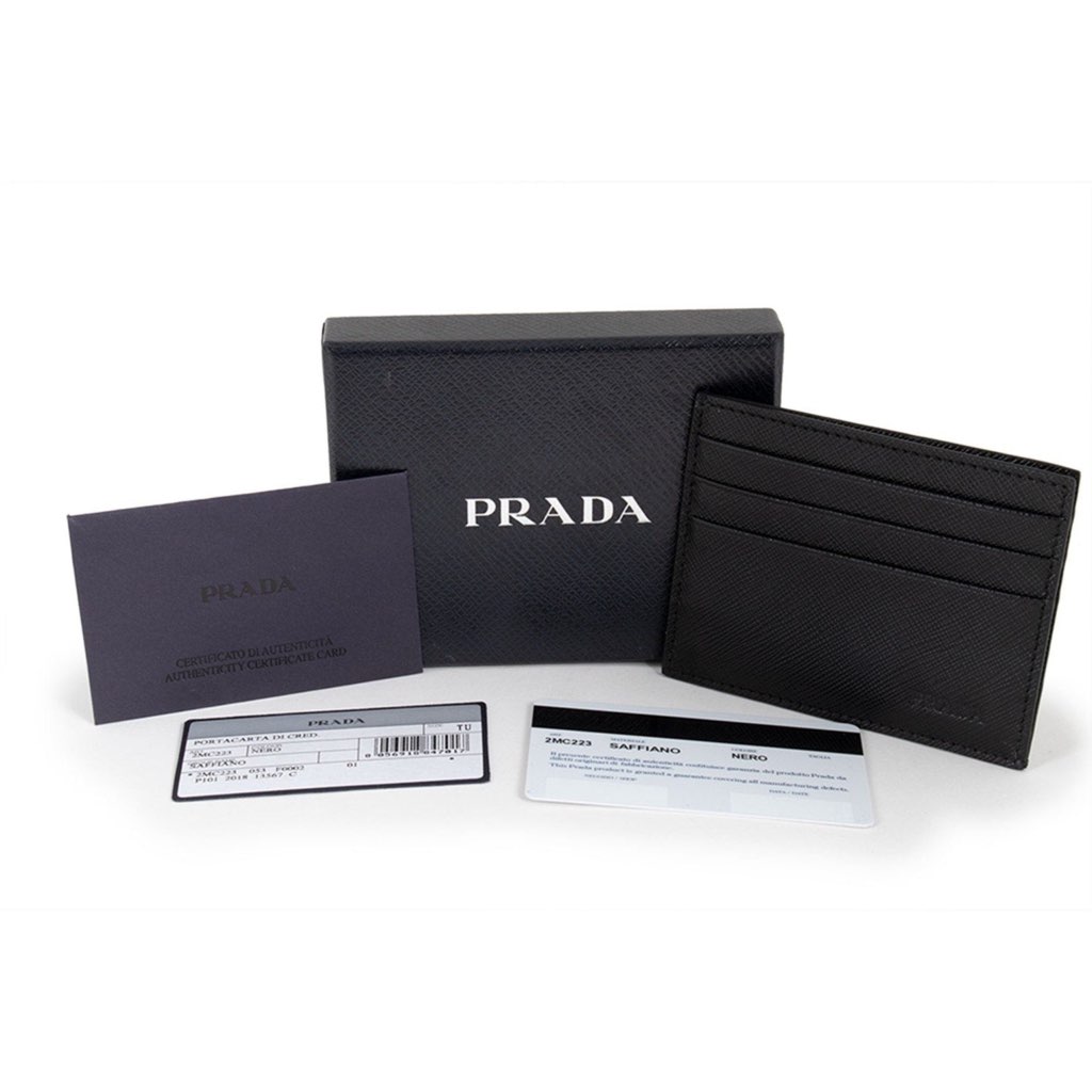 Prada Prada Saffiano Nero Black - Gray Card Holder Silver Logo - Back view