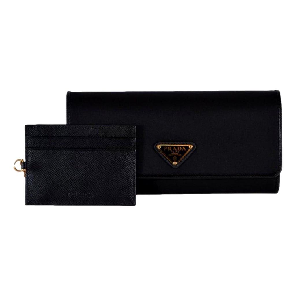Prada Prada Triangle Logo Tessuto Re-Nylon Black Continental Large Flap Wallet - Back view