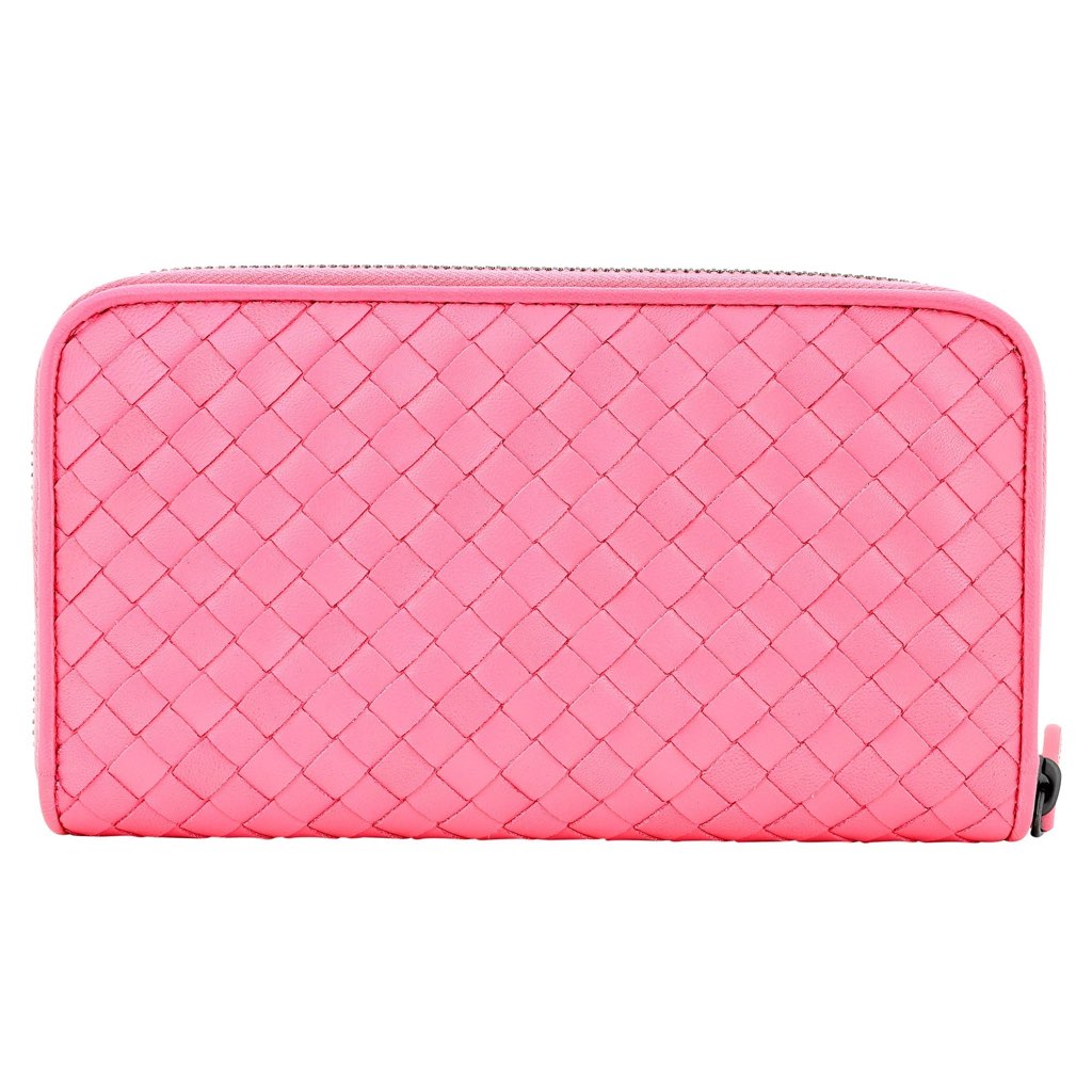 Bottega Veneta Bottega Veneta Intrecciato Zipper French Calf Leather Wallet Pink - Back view