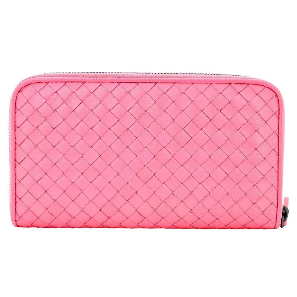 Bottega Veneta Intrecciato Zipper French Calf Leather Wallet Pink Pink Leather Never worn, with tag - Back View