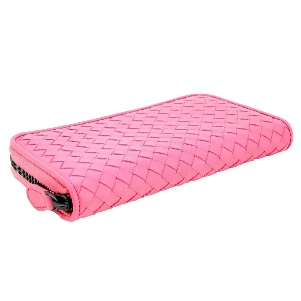 Bottega Veneta Intrecciato Zipper French Calf Leather Wallet Pink Pink Leather Never worn, with tag - Inside View
