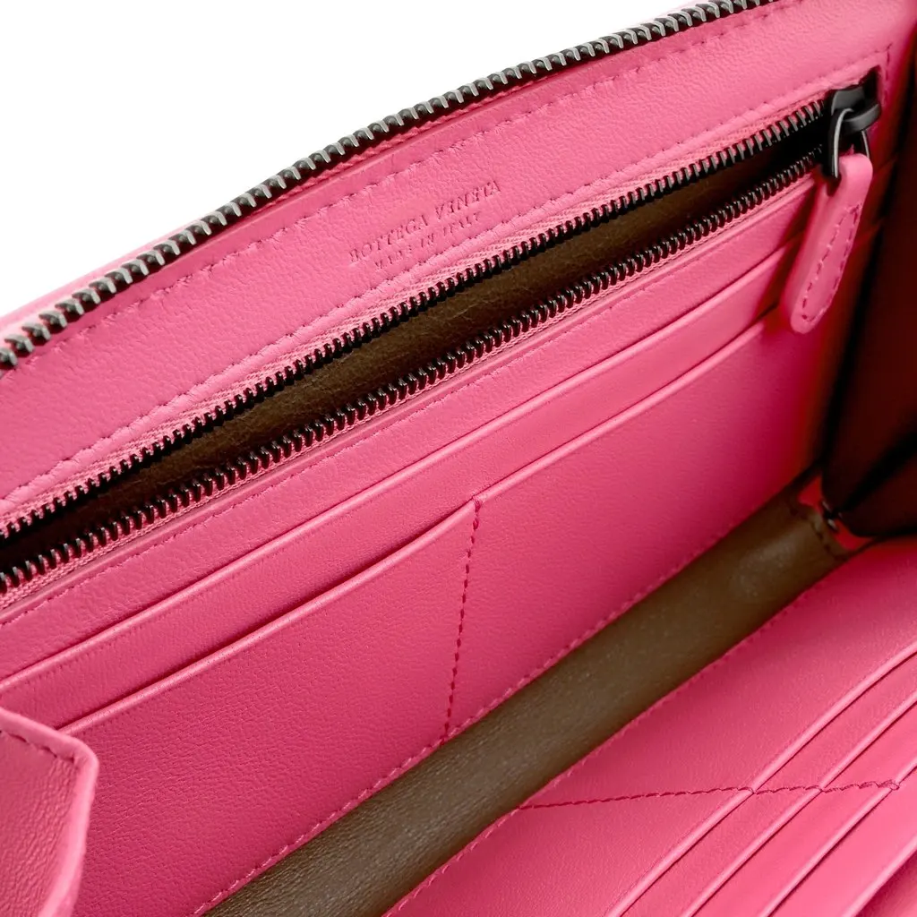 Bottega Veneta Intrecciato Zipper French Calf Leather Wallet Pink Pink Leather Never worn, with tag - Box View
