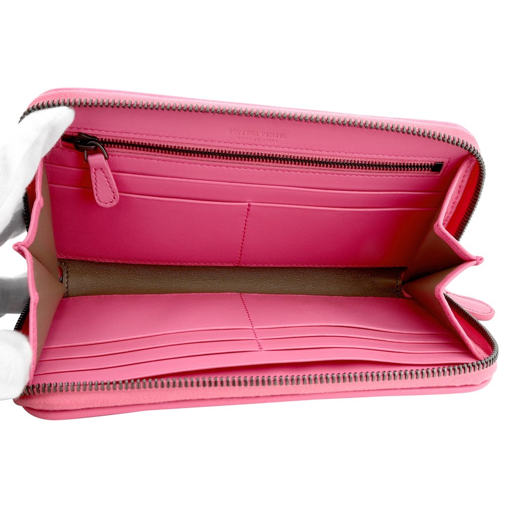 Bottega Veneta Bottega Veneta Intrecciato Zipper French Calf Leather Wallet Pink - Image 10