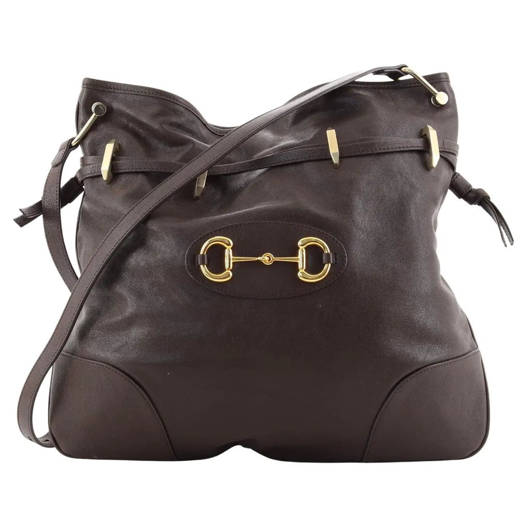 Gucci Gucci 1955 Morsetto Large Leather Horsebit Drawstring Brown Bucket Bag